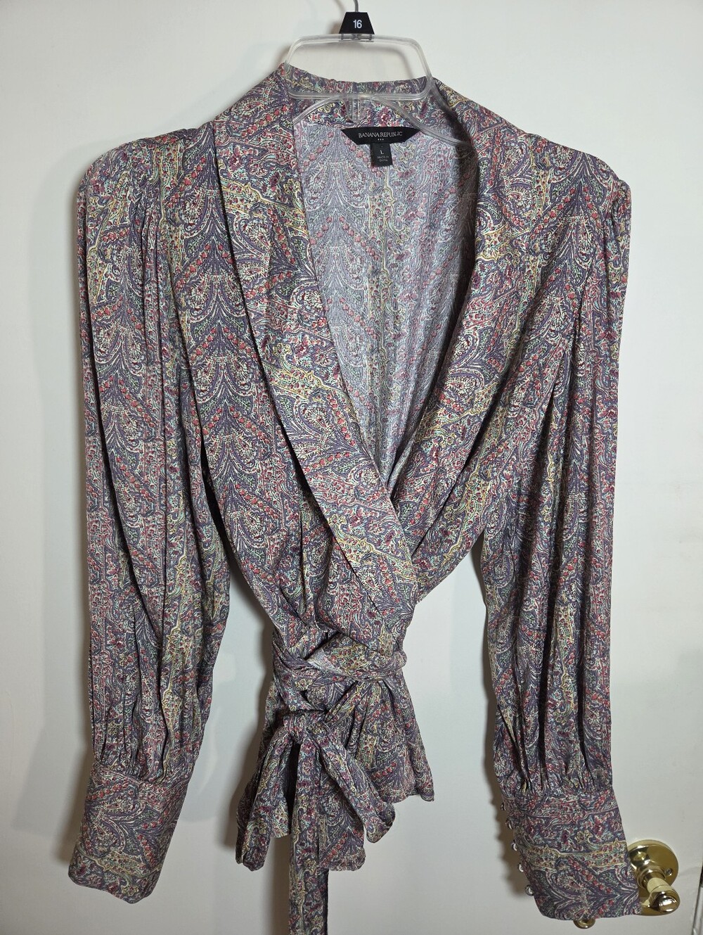 Banana Republic SizeL Paisley Print Wrap Front Long Sleeve Top Boho Chic Hippie
